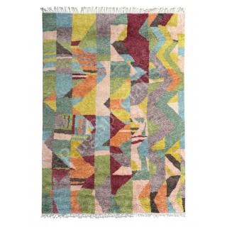 Abstract Hand-Knotted 100% Wool Area Rug. Colorful Modern Living Room Carpet