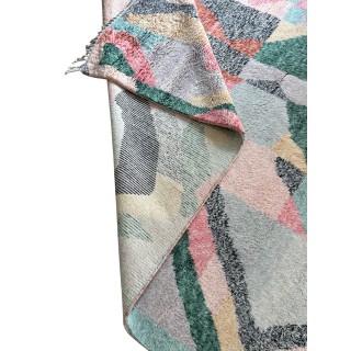 Hand-Knotted 100% Wool Abstract Geometric Area Rug. Colorful Contemporary Living Room Carpet
