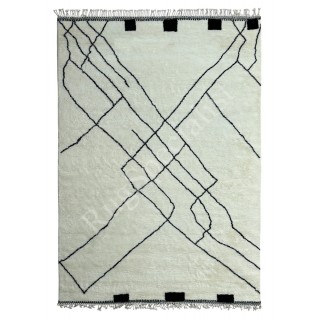 Handknotted Moroccan Beni Ourain Style 100% Wool Area Rug in Beige and Black. Modern Living Room Carpet