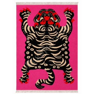 Contemporary Hand-Knotted 100% Wool Tiger Area Rug in Pink