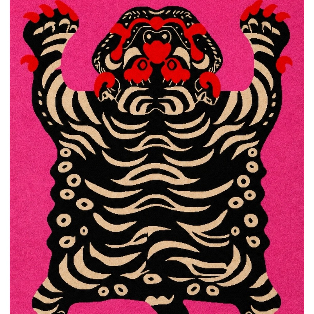 Contemporary Hand-Knotted 100% Wool Tiger Area Rug in Pink Contemporary Hand-Knotted 100% Wool Tiger Area Rug in Pink