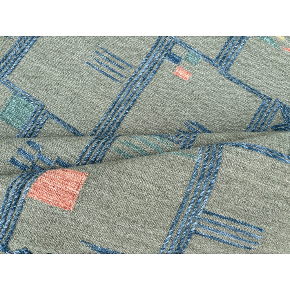 Modern Hand-Woven 100% Wool Grid Pattern Kilim, Flat-Weave Scandinavian Rug Modern Hand-Woven 100% Wool Grid Pattern Kilim, Flat-Weave Scandinavian Rug