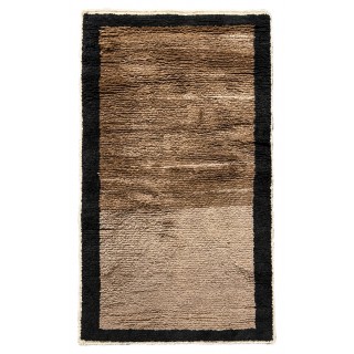 Hand-Knotted Turkish Tulu Rug. 100% Wool Minimalist Border Design. Beige, Brown & Black Colors. Custom Options Available