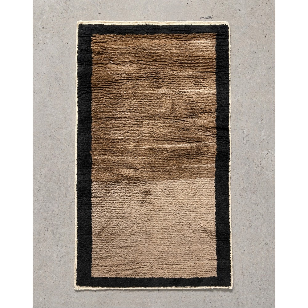 Hand-Knotted Turkish Tulu Rug. 100% Wool Minimalist Border Design. Beige, Brown & Black Colors. Custom Options Available Hand-Knotted Turkish Tulu Rug. 100% Wool Minimalist Border Design. Beige, Brown & Black Colors. Custom Options Available