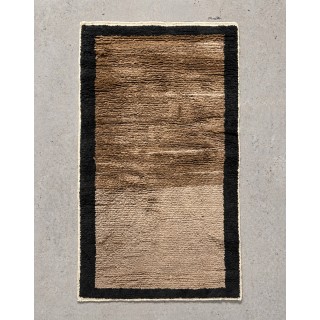 Hand-Knotted Turkish Tulu Rug. 100% Wool Minimalist Border Design. Beige, Brown & Black Colors. Custom Options Available
