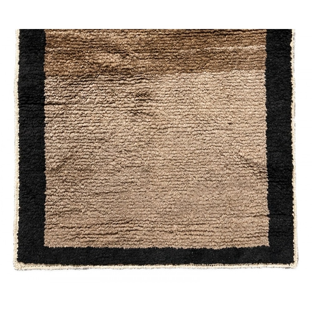 Hand-Knotted Turkish Tulu Rug. 100% Wool Minimalist Border Design. Beige, Brown & Black Colors. Custom Options Available Hand-Knotted Turkish Tulu Rug. 100% Wool Minimalist Border Design. Beige, Brown & Black Colors. Custom Options Available