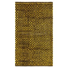 Hand-Knotted Checkered Tulu Rug. 100% Wool. Brown & Mustard Yellow Carpet. Custom Options Available