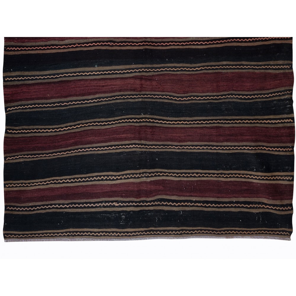 Handwoven Striped Turkish Runner Kilim in Black and Burgundy Red, Flatweave Vintage Corridor Rug Handwoven Striped Turkish Runner Kilim in Black and Burgundy Red, Flatweave Vintage Corridor Rug