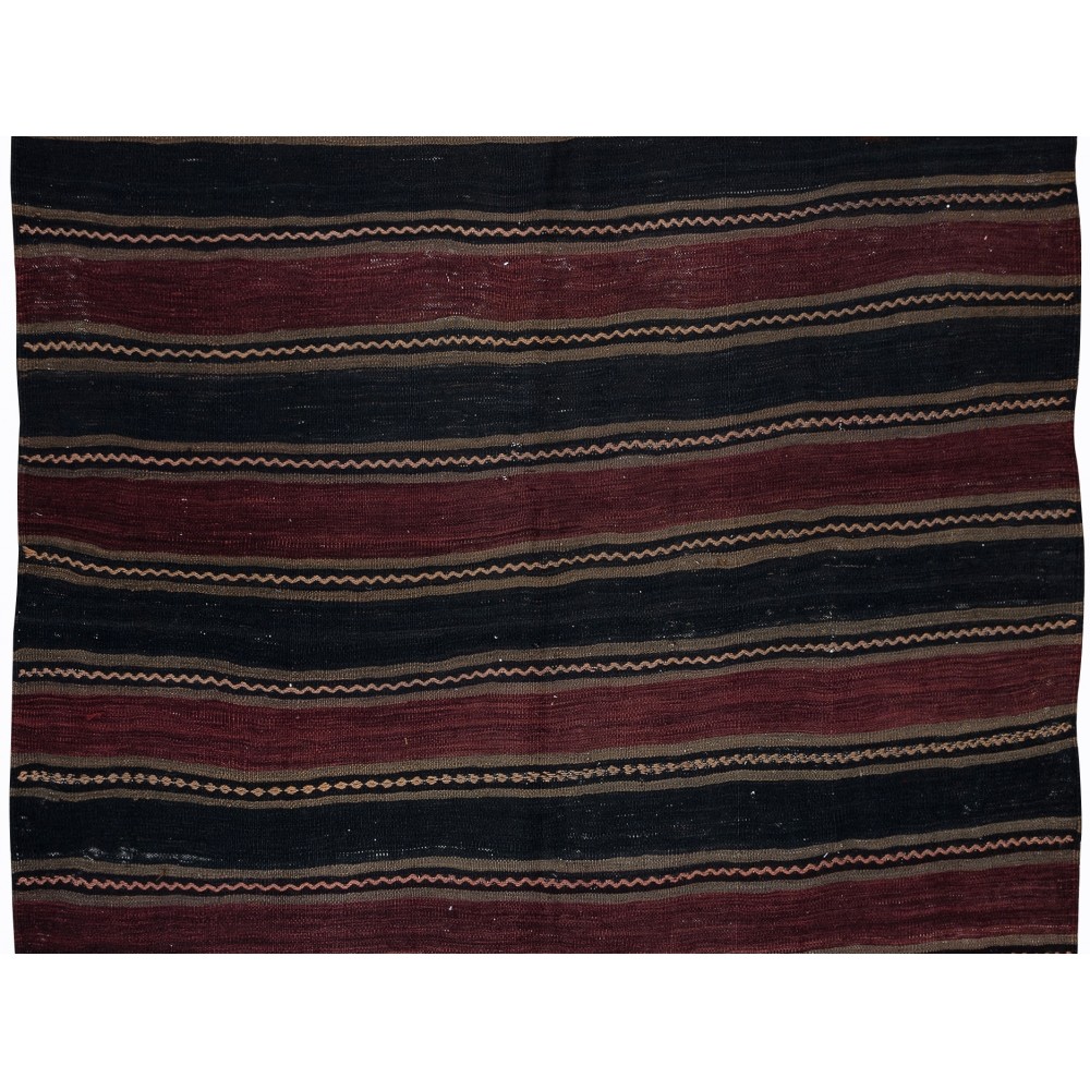 Handwoven Striped Turkish Runner Kilim in Black and Burgundy Red, Flatweave Vintage Corridor Rug Handwoven Striped Turkish Runner Kilim in Black and Burgundy Red, Flatweave Vintage Corridor Rug