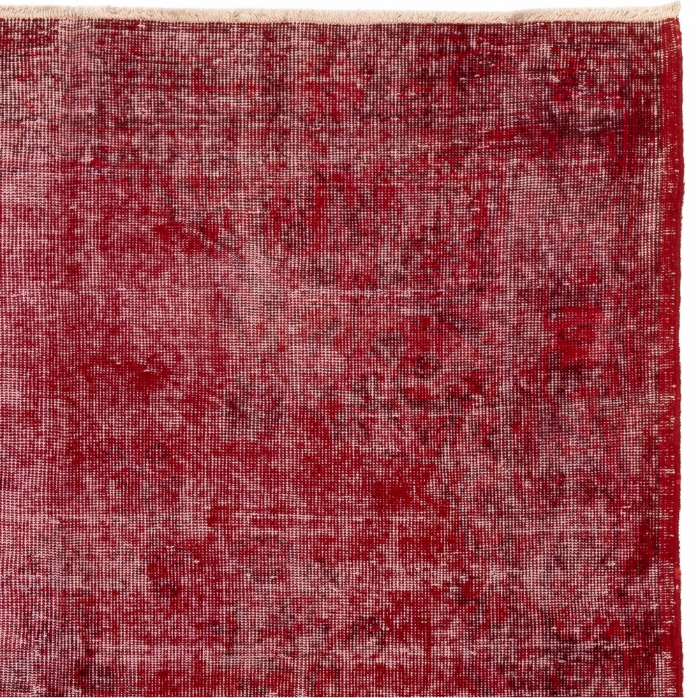 Distressed Vintage Hand-Knotted Turkish Area Rug Redyed in Red for Living Room Distressed Vintage Hand-Knotted Turkish Area Rug Redyed in Red for Living Room