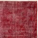 Distressed Vintage Hand-Knotted Turkish Area Rug Redyed in Red for Living Room Distressed Vintage Hand-Knotted Turkish Area Rug Redyed in Red for Living Room