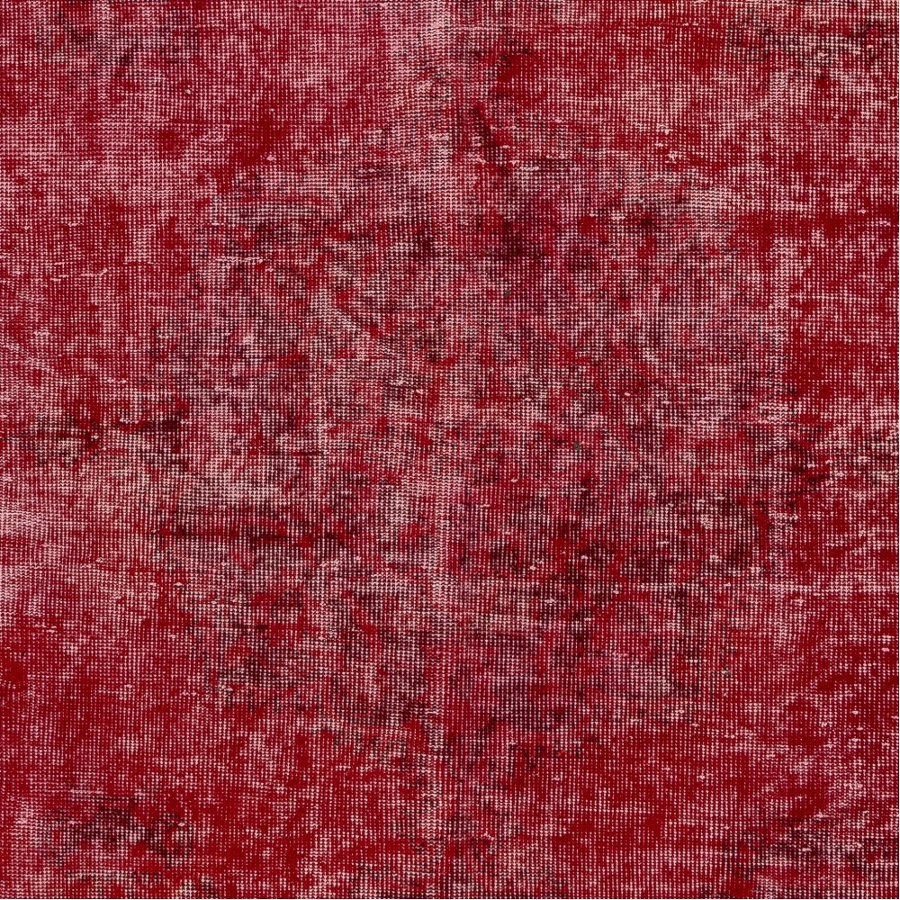 Distressed Vintage Hand-Knotted Turkish Area Rug Redyed in Red for Living Room Distressed Vintage Hand-Knotted Turkish Area Rug Redyed in Red for Living Room