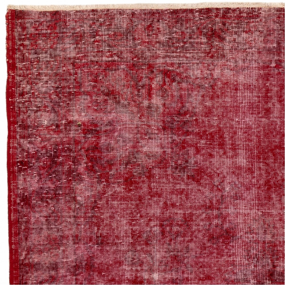 Distressed Vintage Hand-Knotted Turkish Area Rug Redyed in Red for Living Room Distressed Vintage Hand-Knotted Turkish Area Rug Redyed in Red for Living Room