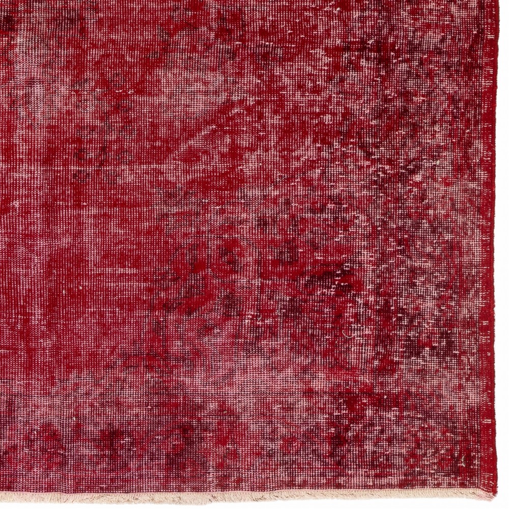 Distressed Vintage Hand-Knotted Turkish Area Rug Redyed in Red for Living Room Distressed Vintage Hand-Knotted Turkish Area Rug Redyed in Red for Living Room
