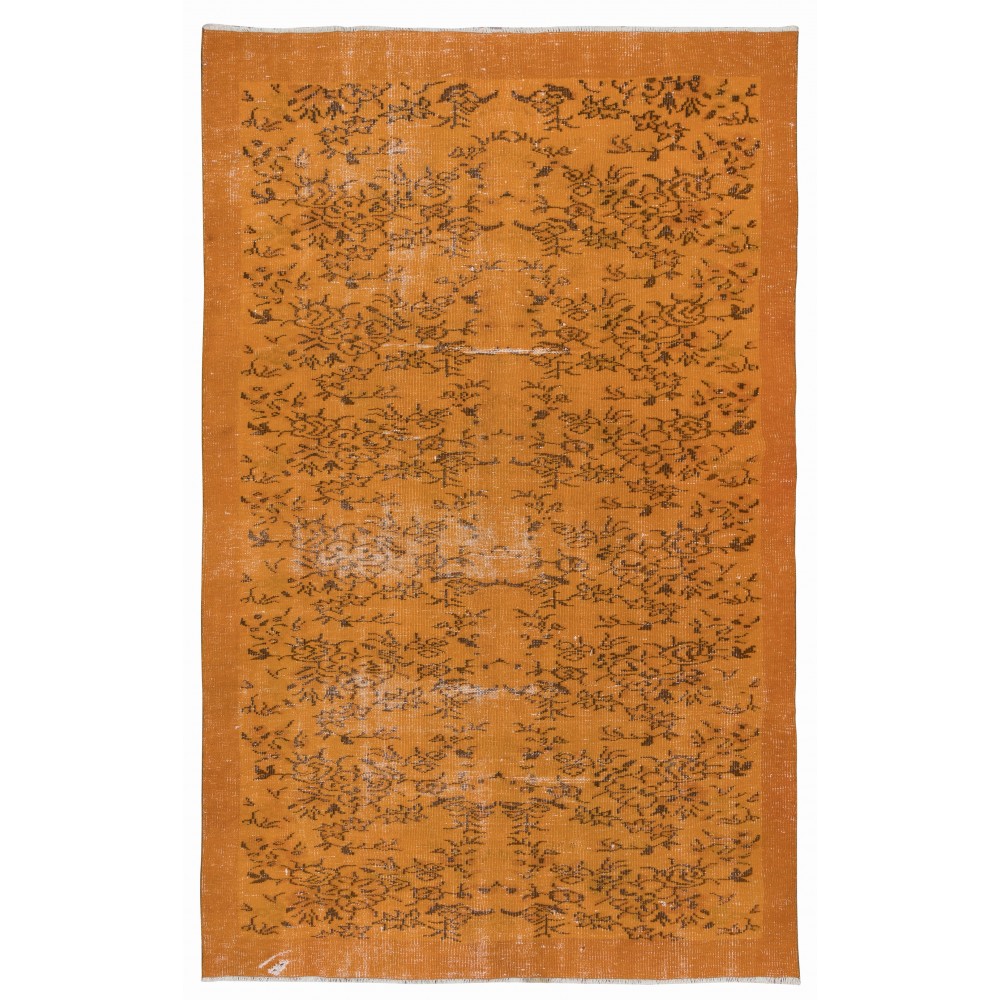 Vintage Hand-knotted Floral Design Turkish Wool Area Rug Overdyed in Orange for Living Room Vintage Hand-knotted Floral Design Turkish Wool Area Rug Overdyed in Orange for Living Room