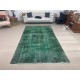Vintage Hand-knotted Turkish Wool Area Rug Overdyed in Dark Green for Living Room