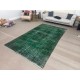Vintage Hand-knotted Turkish Wool Area Rug Overdyed in Dark Green for Living Room