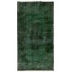 Vintage Hand-knotted Turkish Wool Area Rug Overdyed in Dark Green for Living Room