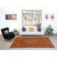 Vintage Hand-knotted Medallion Design Turkish Wool Area Rug Overdyed in Orange for Living Room
