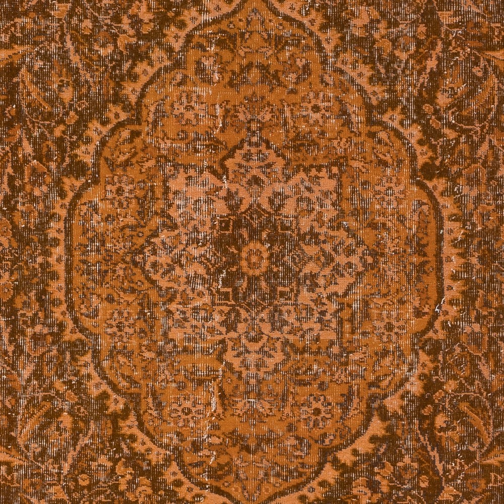 Vintage Hand-knotted Medallion Design Turkish Wool Area Rug Overdyed in Orange for Living Room