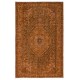 Vintage Hand-knotted Medallion Design Turkish Wool Area Rug Overdyed in Orange for Living Room