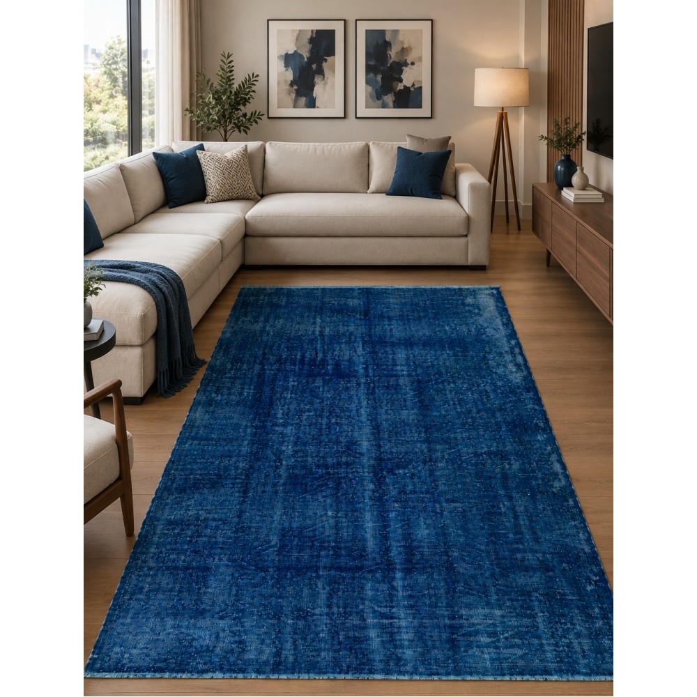 Vintage Hand-Knotted Shabby Chic Style Turkish Wool Area Rug Overdyed in Blue Vintage Hand-Knotted Shabby Chic Style Turkish Wool Area Rug Overdyed in Blue