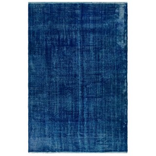 Vintage Hand-Knotted Shabby Chic Style Turkish Wool Area Rug Overdyed in Blue