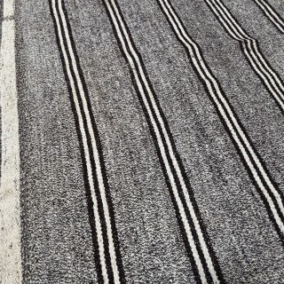 Vintage Gray Kilim Rug. Handwoven Cotton & Goat Hair, Oversize Turkish Flat-Weave Carpet