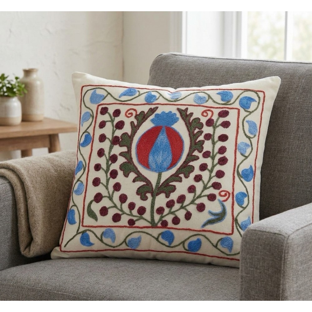 Embroidered Cushion Cover. Handmade Accent Pillow. Cotton Throw Pillow Embroidered Cushion Cover. Handmade Accent Pillow. Cotton Throw Pillow
