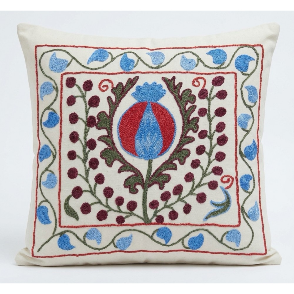 Embroidered Cushion Cover. Handmade Accent Pillow. Cotton Throw Pillow Embroidered Cushion Cover. Handmade Accent Pillow. Cotton Throw Pillow