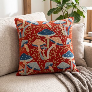 Silk Embroidered Mushroom Pattern Cushion Cover. Red Suzani Throw Pillow Case. Traditional Accent Pillow Silk Embroidered Mushroom Pattern Cushion Cover. Red Suzani Throw Pillow Case. Traditional Accent Pillow