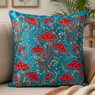 Silk Embroidered Mushroom Pattern Cushion Cover. Blue Throw Pillow Case. Traditional Accent Pillow Silk Embroidered Mushroom Pattern Cushion Cover. Blue Throw Pillow Case. Traditional Accent Pillow