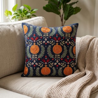 Silk Embroidered Pomegranate Design Cushion Cover. Navy Blue Throw Pillow Case. Traditional Accent Pillow Silk Embroidered Pomegranate Design Cushion Cover. Navy Blue Throw Pillow Case. Traditional Accent Pillow