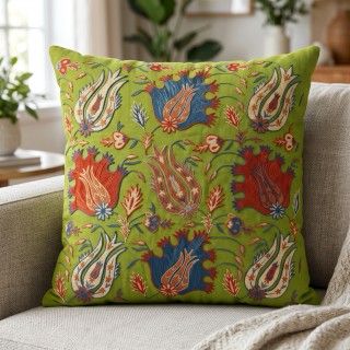 Silk Embroidered Floral Cushion Cover. Green Pillow Cover. Uzbek Suzani Throw Pillow. Traditional Accent Pillow Silk Embroidered Floral Cushion Cover. Green Pillow Cover. Uzbek Suzani Throw Pillow. Traditional Accent Pillow
