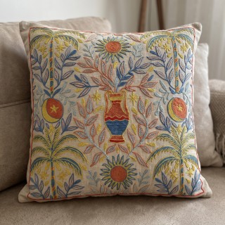 Silk Embroidered Palm Tree Pattern Cushion Cover. Ivory Throw Pillow Case. Traditional Folk Accent Pillow Silk Embroidered Palm Tree Pattern Cushion Cover. Ivory Throw Pillow Case. Traditional Folk Accent Pillow