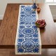 Silk Embroidery Wall Hanging. Cream and Blue Suzani Fabric Table Runner Silk Embroidery Wall Hanging. Cream and Blue Suzani Fabric Table Runner