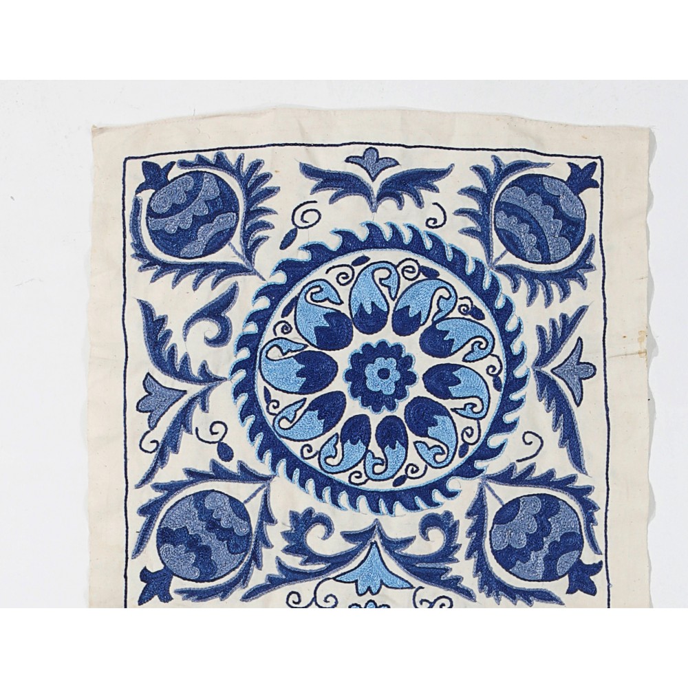 Silk Embroidery Wall Hanging. Cream and Blue Suzani Fabric Table Runner Silk Embroidery Wall Hanging. Cream and Blue Suzani Fabric Table Runner