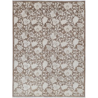 Hand Knotted Brown, Ivory Wool Area Rug with All-Over Floral Vine Pattern