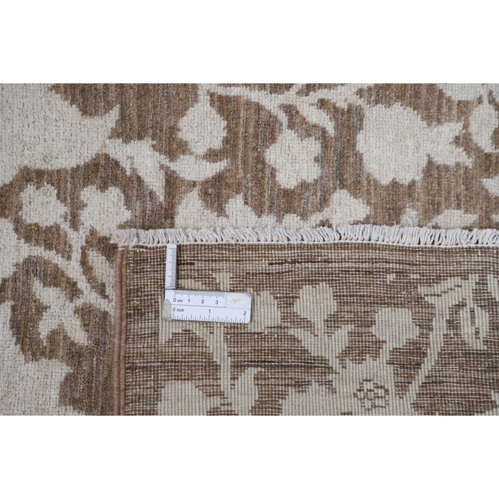 Hand Knotted Brown, Ivory Wool Area Rug with All-Over Floral Vine Pattern Hand Knotted Brown, Ivory Wool Area Rug with All-Over Floral Vine Pattern