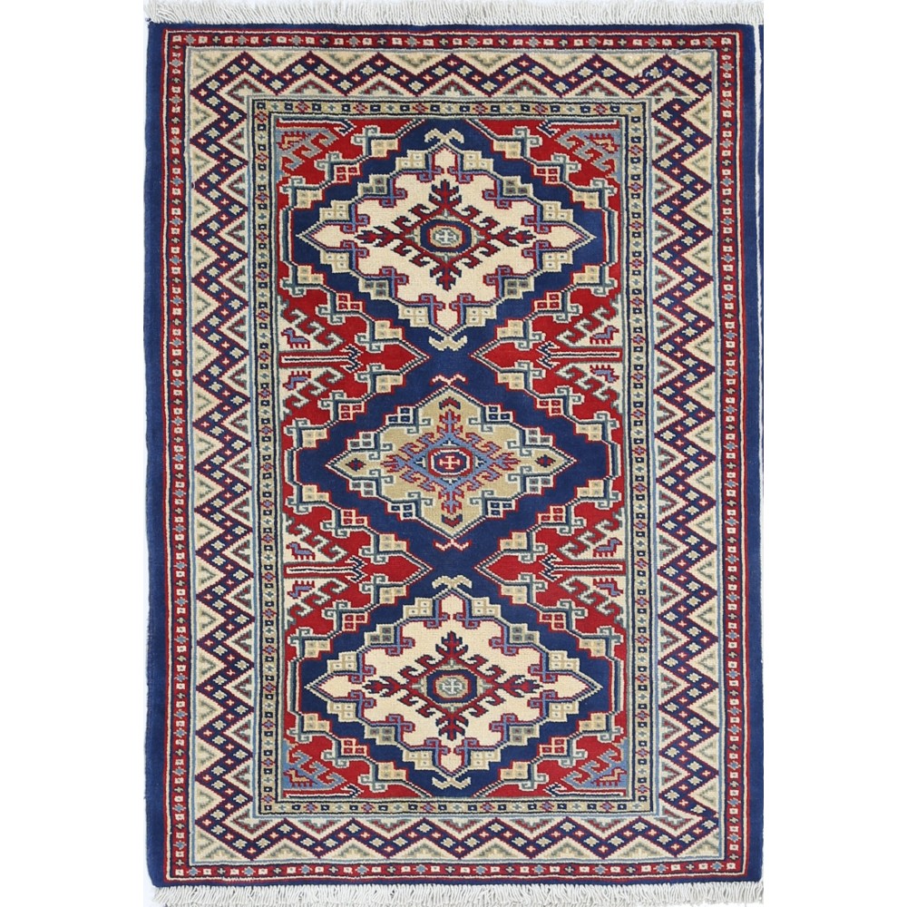 Hand Knotted Navy Blue, Red, Ivory Wool Area Rug | Geometric Tribal Medallion Patterned Small Rug Hand Knotted Navy Blue, Red, Ivory Wool Area Rug | Geometric Tribal Medallion Patterned Small Rug