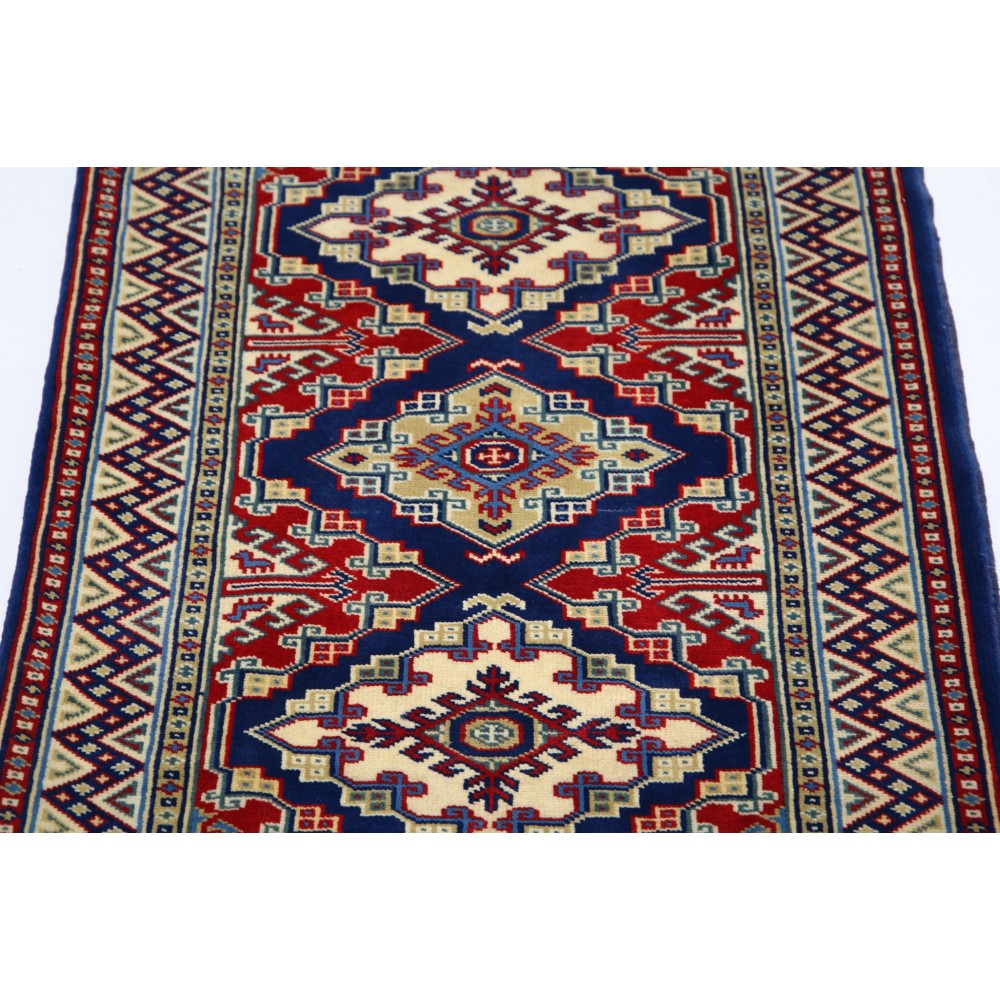 Hand Knotted Navy Blue, Red, Ivory Wool Area Rug | Geometric Tribal Medallion Patterned Small Rug Hand Knotted Navy Blue, Red, Ivory Wool Area Rug | Geometric Tribal Medallion Patterned Small Rug