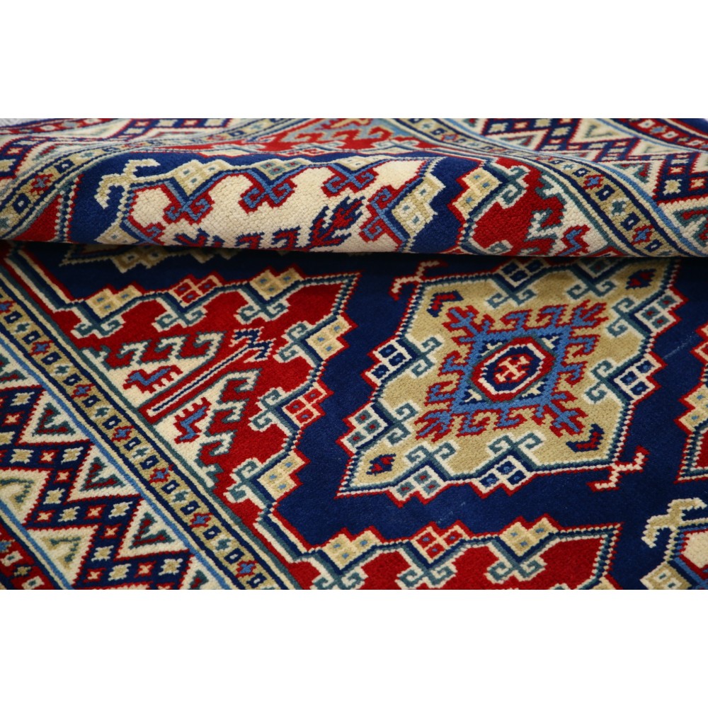 Hand Knotted Navy Blue, Red, Ivory Wool Area Rug | Geometric Tribal Medallion Patterned Small Rug Hand Knotted Navy Blue, Red, Ivory Wool Area Rug | Geometric Tribal Medallion Patterned Small Rug