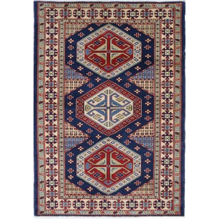 Hand Knotted Tribal Wool Accent Rug | Geometric Design Entryway and Bedroom Rug