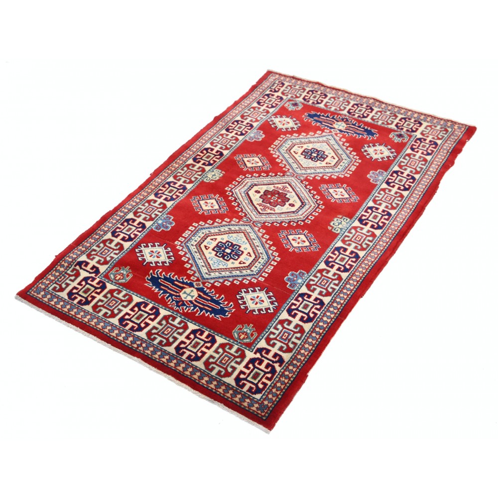Hand Knotted Red, Navy Blue, Ivory, Light Blue Wool Area Rug | Traditional Turkish Tribal Motif Accent Rug Hand Knotted Red, Navy Blue, Ivory, Light Blue Wool Area Rug | Traditional Turkish Tribal Motif Accent Rug
