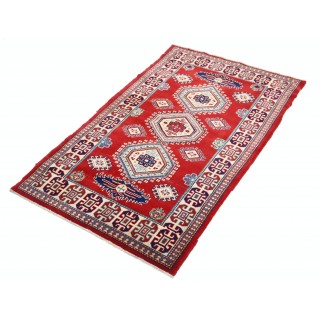 Hand Knotted Red, Navy Blue, Ivory, Light Blue Wool Area Rug | Traditional Turkish Tribal Motif Accent Rug Hand Knotted Red, Navy Blue, Ivory, Light Blue Wool Area Rug | Traditional Turkish Tribal Motif Accent Rug