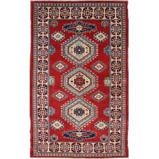 Hand Knotted Red, Navy Blue, Ivory, Light Blue Wool Area Rug | Traditional Turkish Tribal Motif Accent Rug