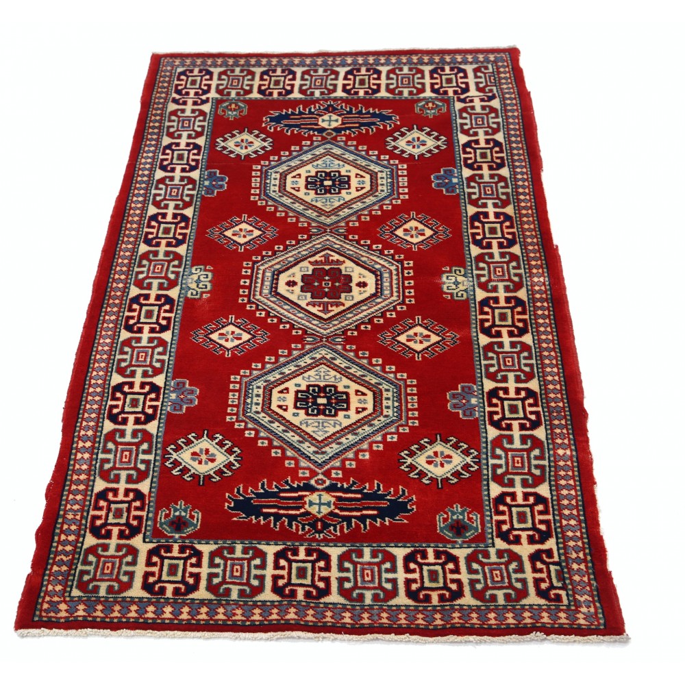 Hand Knotted Red, Navy Blue, Ivory, Light Blue Wool Area Rug | Traditional Turkish Tribal Motif Accent Rug Hand Knotted Red, Navy Blue, Ivory, Light Blue Wool Area Rug | Traditional Turkish Tribal Motif Accent Rug