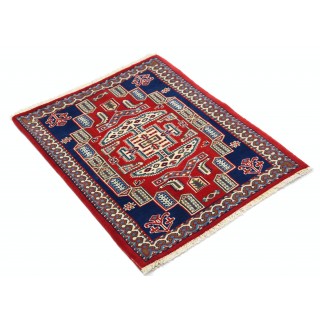Hand Knotted Red, Navy Blue, Ivory Wool Area Rug | Geometric Tribal Medallion Patterned Accent Rug