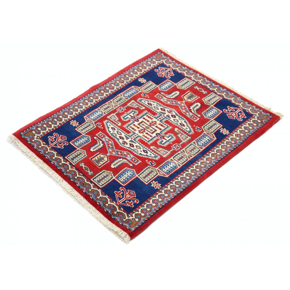 Hand Knotted Red, Navy Blue, Ivory Wool Area Rug | Geometric Tribal Medallion Patterned Accent Rug Hand Knotted Red, Navy Blue, Ivory Wool Area Rug | Geometric Tribal Medallion Patterned Accent Rug