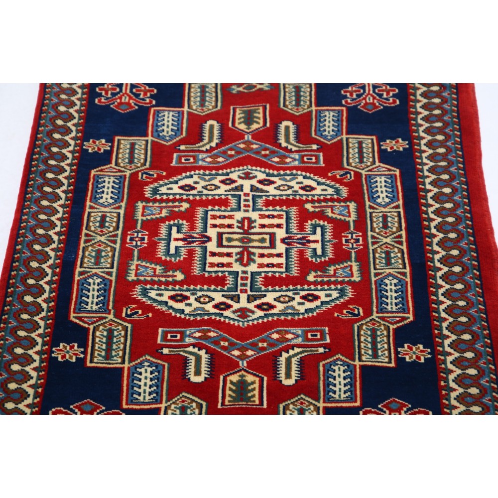 Hand Knotted Red, Navy Blue, Ivory Wool Area Rug | Geometric Tribal Medallion Patterned Accent Rug Hand Knotted Red, Navy Blue, Ivory Wool Area Rug | Geometric Tribal Medallion Patterned Accent Rug